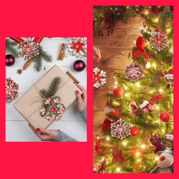 Christmas Wooden Snowflake Ornaments With Red Hanging Ribbon 24pc By BUCHERRY - Picture 4 of 4